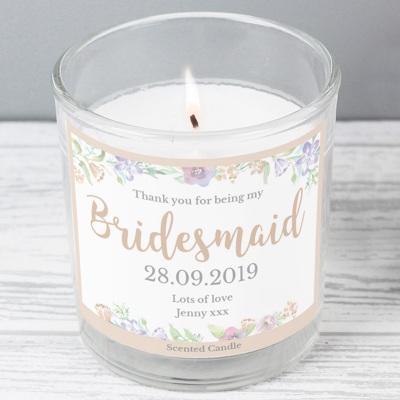 Personalised Bridesmaid 'Floral Watercolour Wedding' Jar Candle